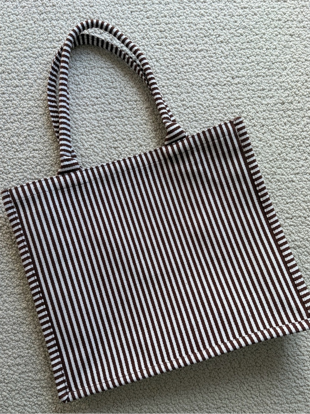 Striped Brown and White Cotton Tote Bag